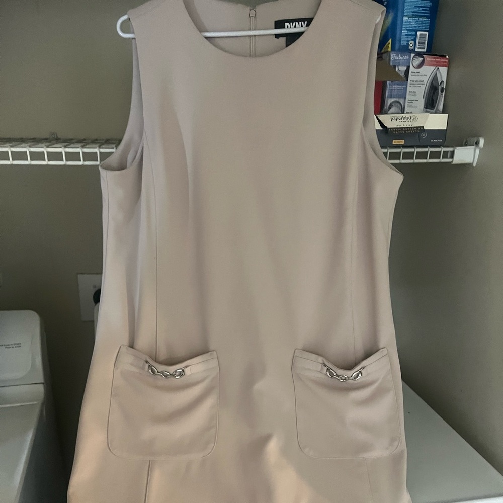 DKNY Beige Mini Dress with Chain Detail Size 12